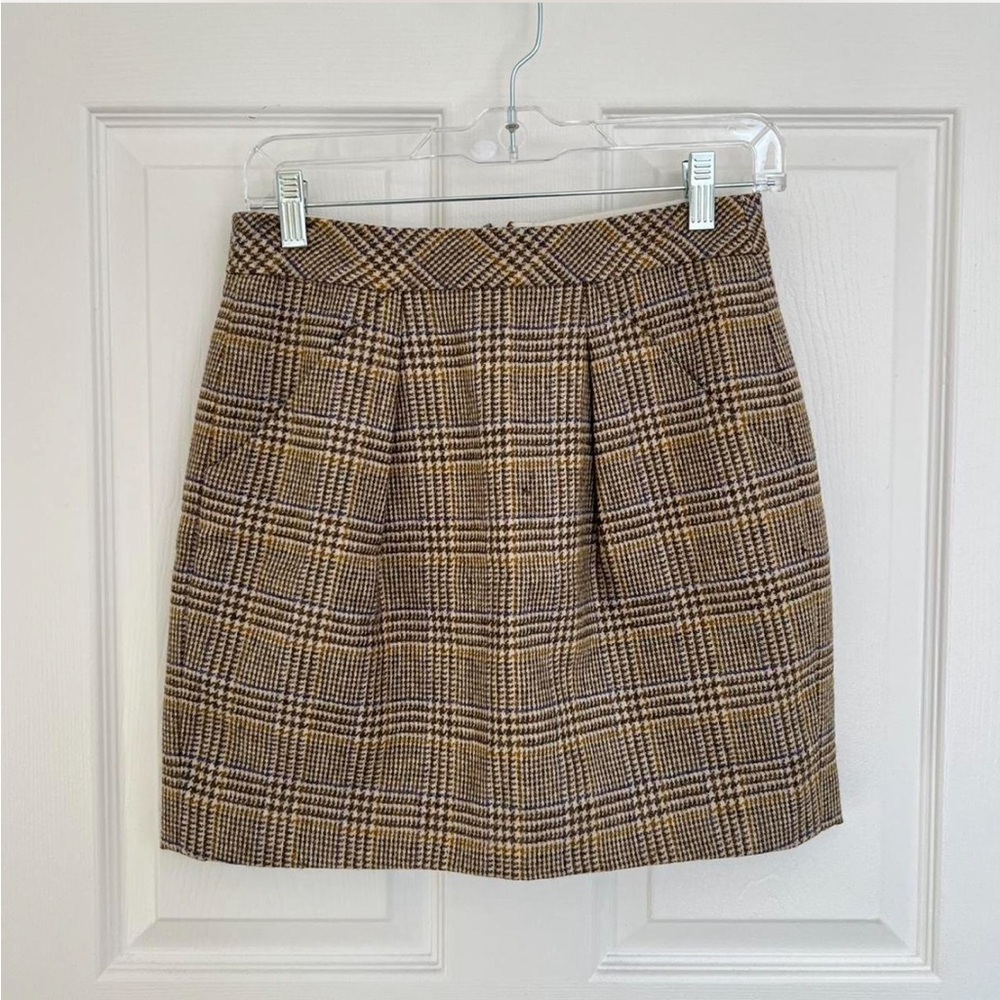 J.Crew Brown Plaid Wool Mini Skirt Size 2